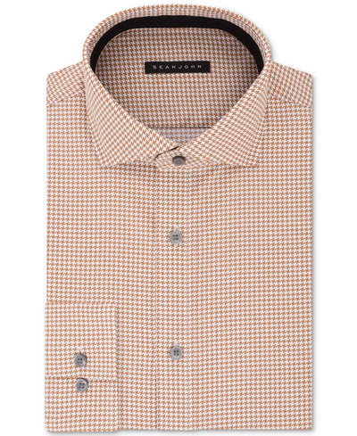 Sean John Classic/regular Fit Brown Print Dress Shirt Bisque