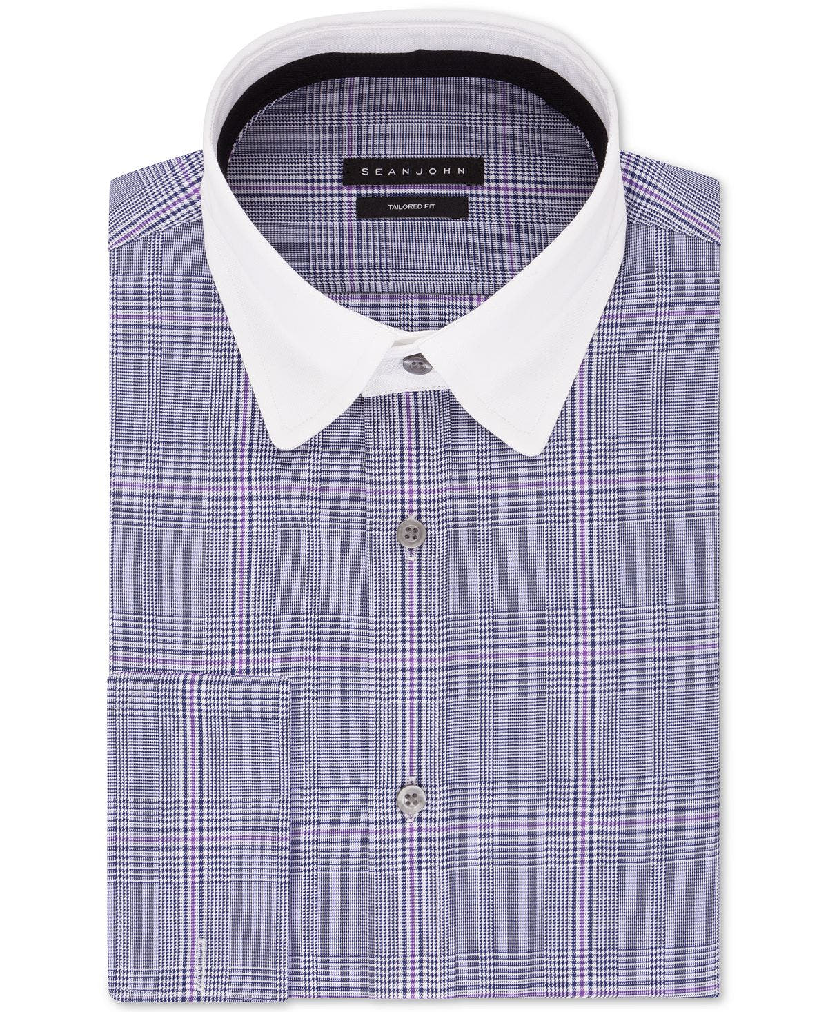 Sean John Classic/regular-fit Blue Plaid French Cuff Dress Shirt Blue Velvet