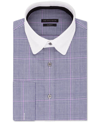 Sean John Classic/regular-fit Blue Plaid French Cuff Dress Shirt Blue Velvet