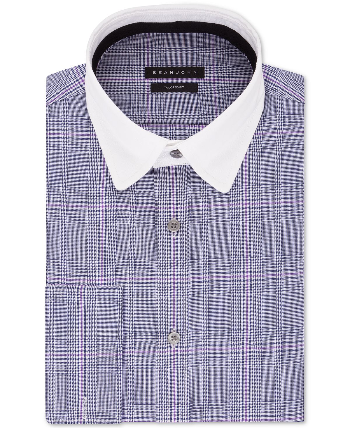 Sean John Classic/regular-fit Blue Plaid French Cuff Dress Shirt Blue Velvet