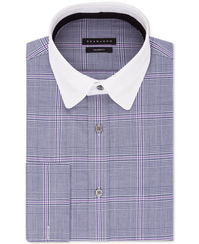 Sean John Classic/regular-fit Blue Plaid French Cuff Dress Shirt Blue Velvet