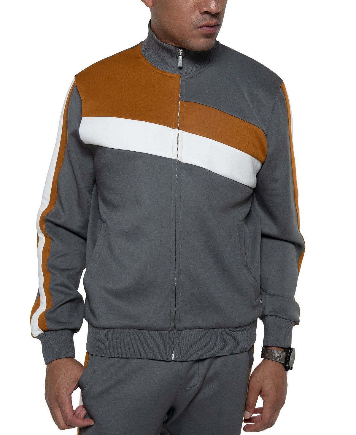 Sean John Coloblocked Faux Suede Track Jacket Smoke Grey