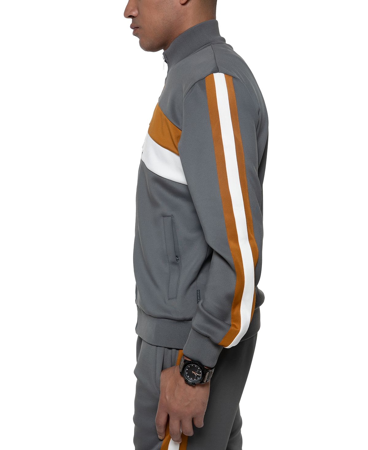 Sean John Coloblocked Faux Suede Track Jacket Smoke Grey