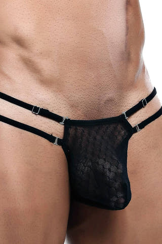 Secret Male Black Adjustable Double Strap Mesh Thong