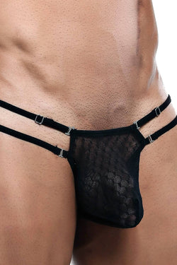 Secret Male Black Adjustable Double Strap Mesh Thong thumbnail 1