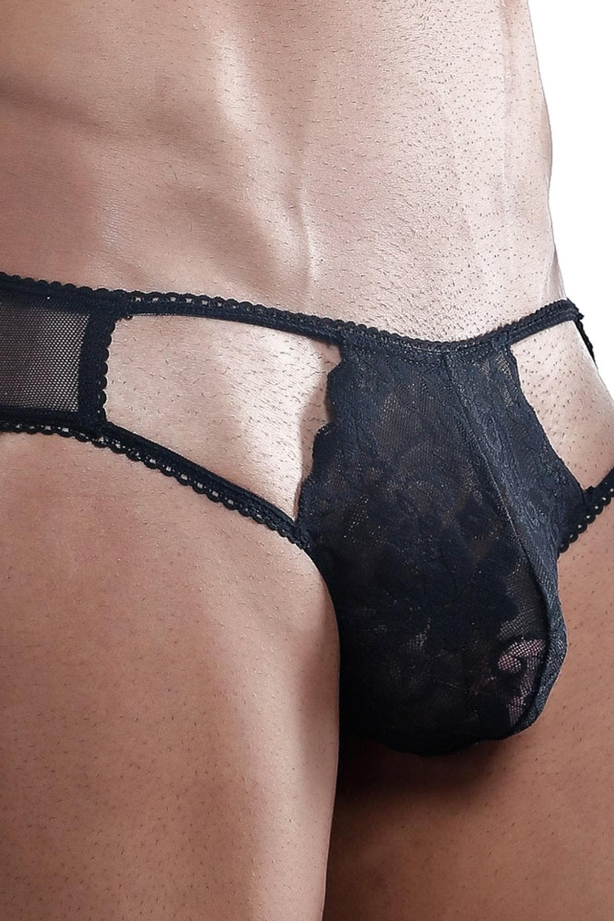 Secret Male Black Lace/Mesh Cutout Bikini Brief