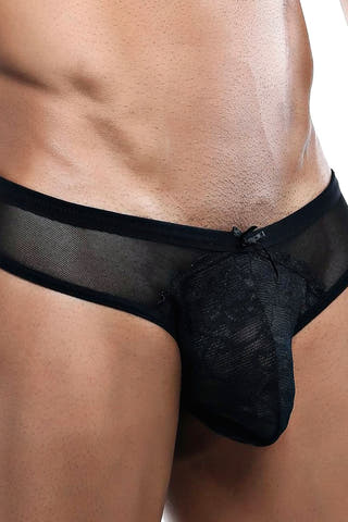 Secret Male Black Lace-Pouch Mesh Bikini Brief