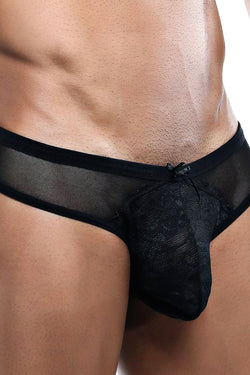 Secret Male Black Lace-Pouch Mesh Bikini Brief thumbnail 1
