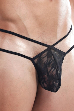 Secret Male Black Lace Pouch X Back G-String thumbnail 2