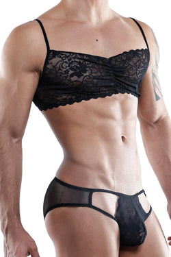 Secret Male Black Lace Rouched-Front Bralette thumbnail 1