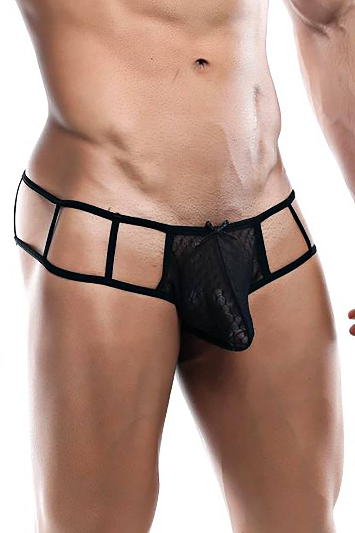 Secret Male Black Textured Mesh Open-Grid Sides Bikini Brief