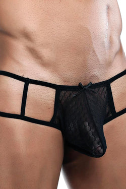 Secret Male Black Textured Mesh Open-Grid Sides Bikini Brief thumbnail 3