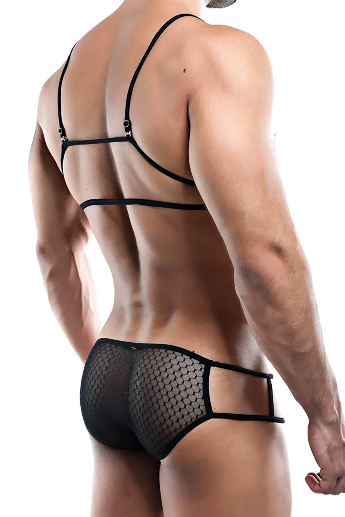 Secret Male Black Textured Mesh Strappy-Back Triangle Bralette