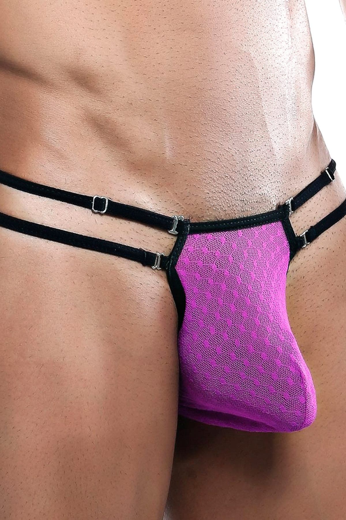 Secret Male Fuchsia Adjustable Double Strap Mesh Thong