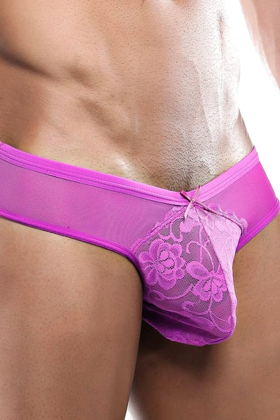 Secret Male Fuchsia Lace-Pouch Mesh Bikini Brief