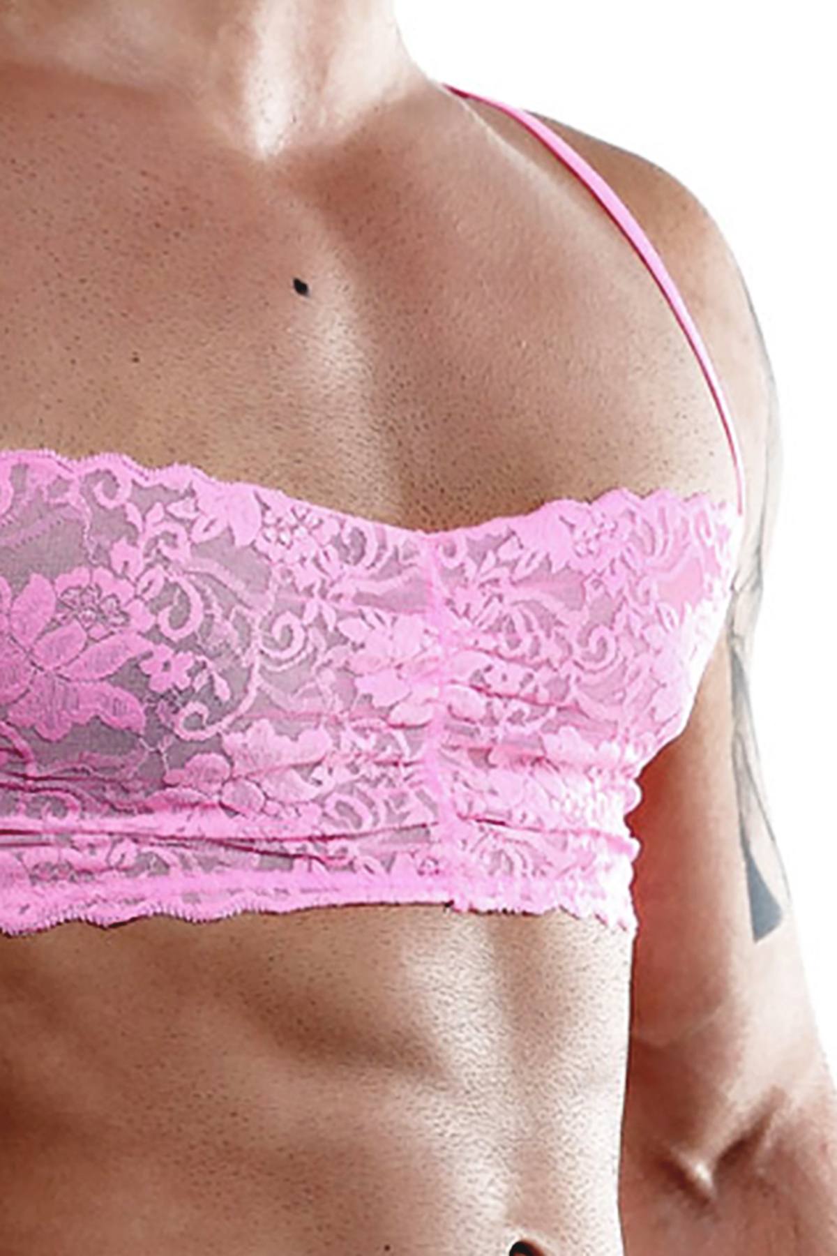 Secret Male Pink Lace Rouched-Front Bralette