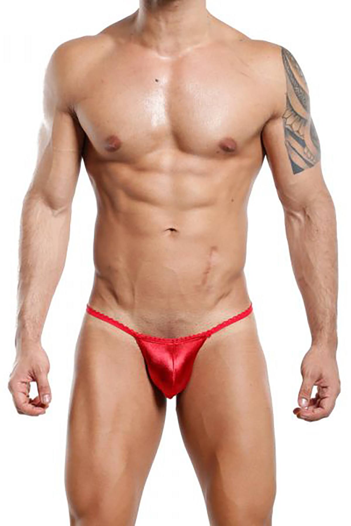 Secret Male Red Frilly-Trim String Bikini Brief