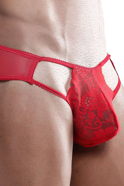 Secret Male Red Lace/Mesh Cutout Bikini Brief thumbnail 1
