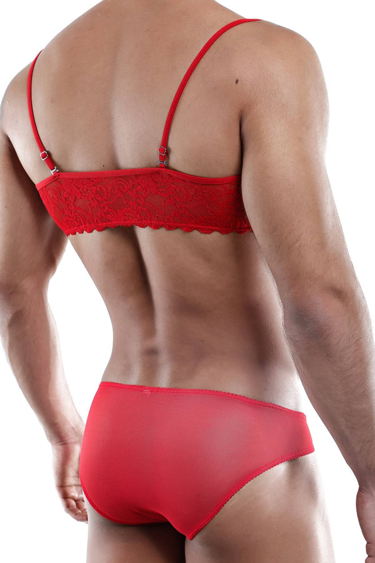 Secret Male Red Lace Rouched-Front Bralette