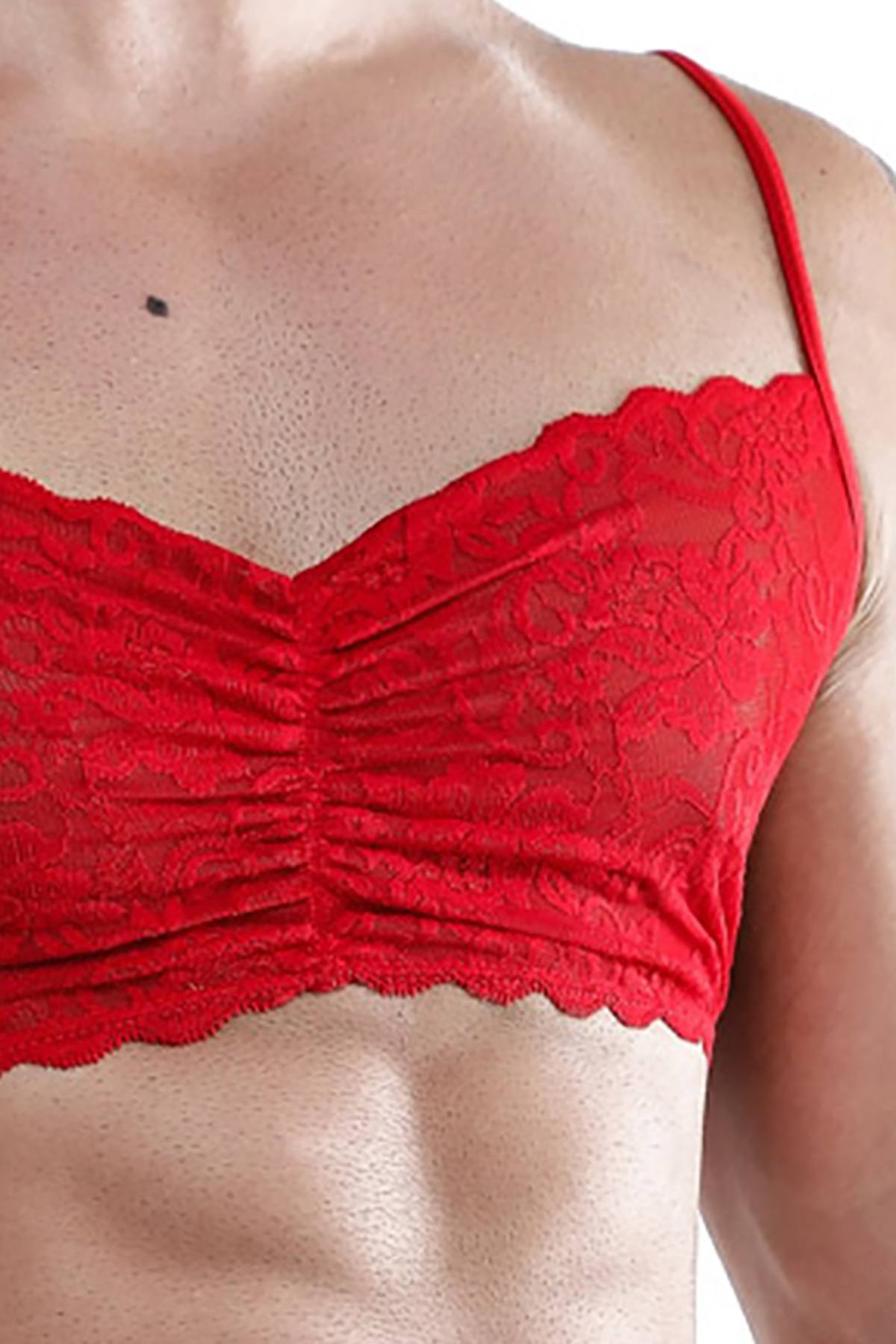 Secret Male Red Lace Rouched-Front Bralette