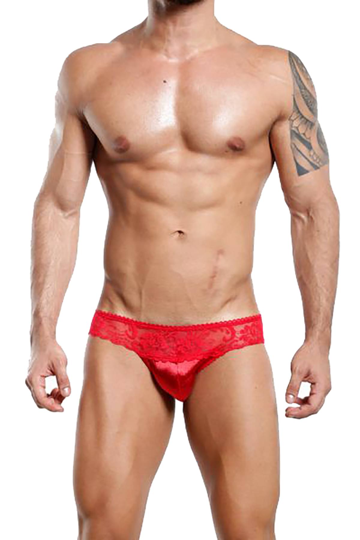 Secret Male Red Lace & Shine Bikini Brief