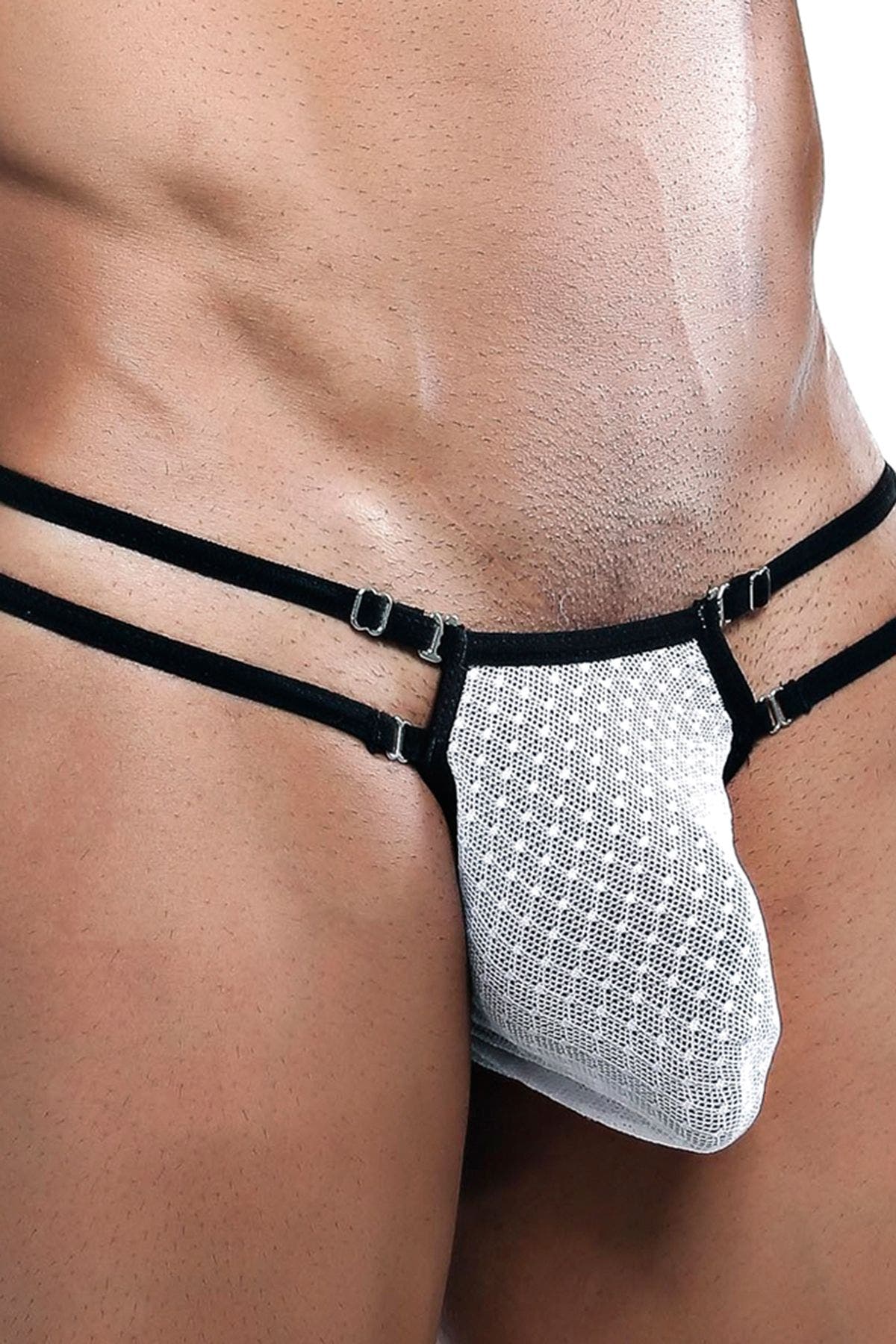 Secret Male White Adjustable Double Strap Mesh Thong