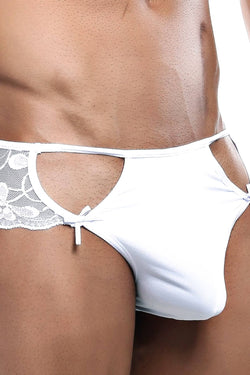 Secret Male White Cutout Cheeky Lace Thong thumbnail 2