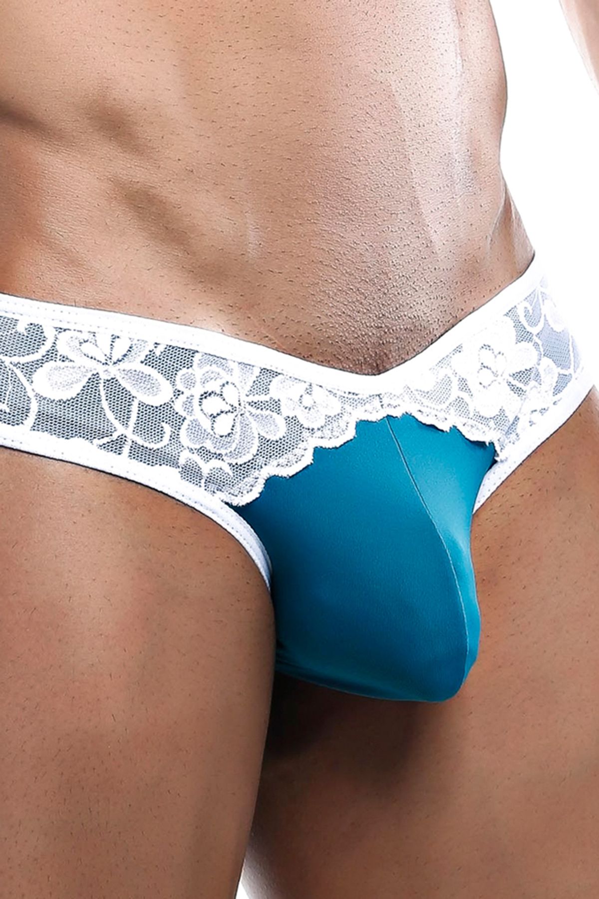 Secret Male White/Jade Colorblock Lace Cheeky Brief