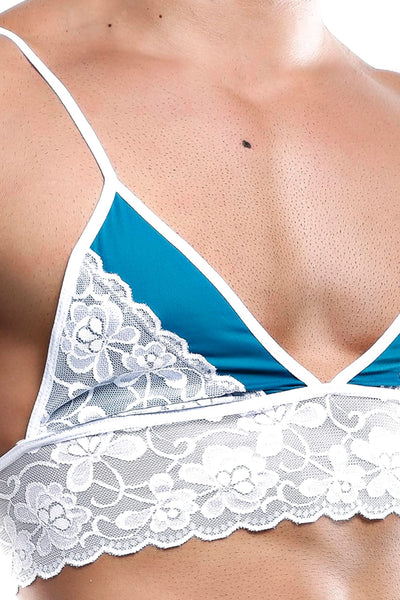 Secret Male White/Jade Contrast Long Lace Bralette