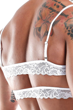 Secret Male White Shiny Cross-Front Lace Back Bralette thumbnail 3