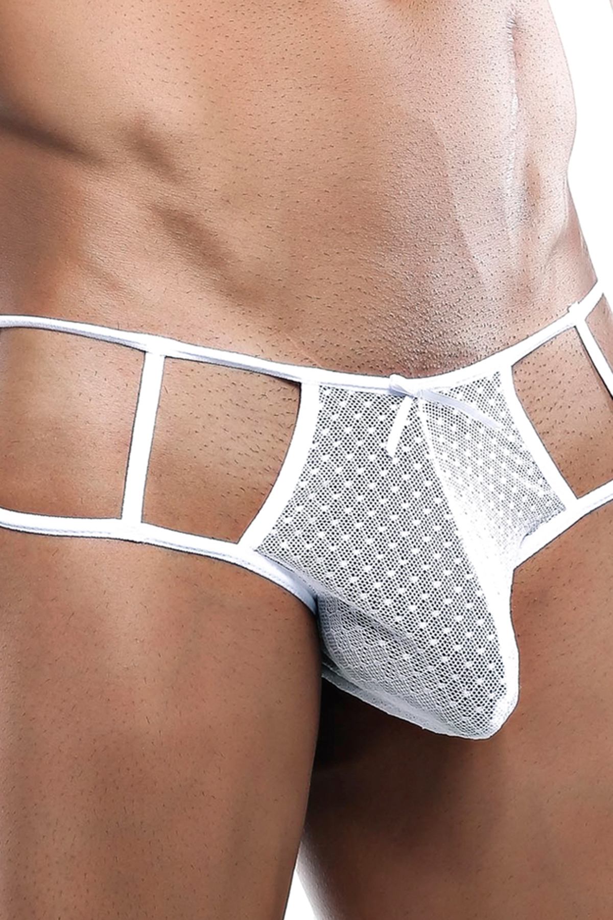 Secret Male White Textured Mesh Open-Grid Sides Bikini Brief