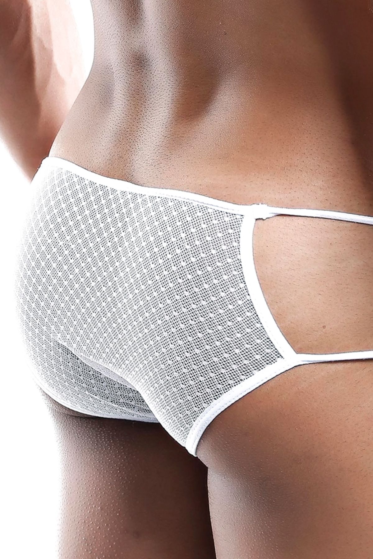 Secret Male White Textured Mesh Open-Grid Sides Bikini Brief