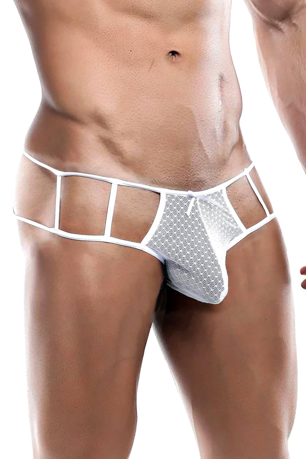 Secret Male White Textured Mesh Open-Grid Sides Bikini Brief