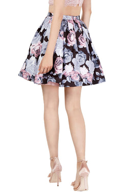 Sequin Hearts Black Floral Juniors Flare Skirt thumbnail 2