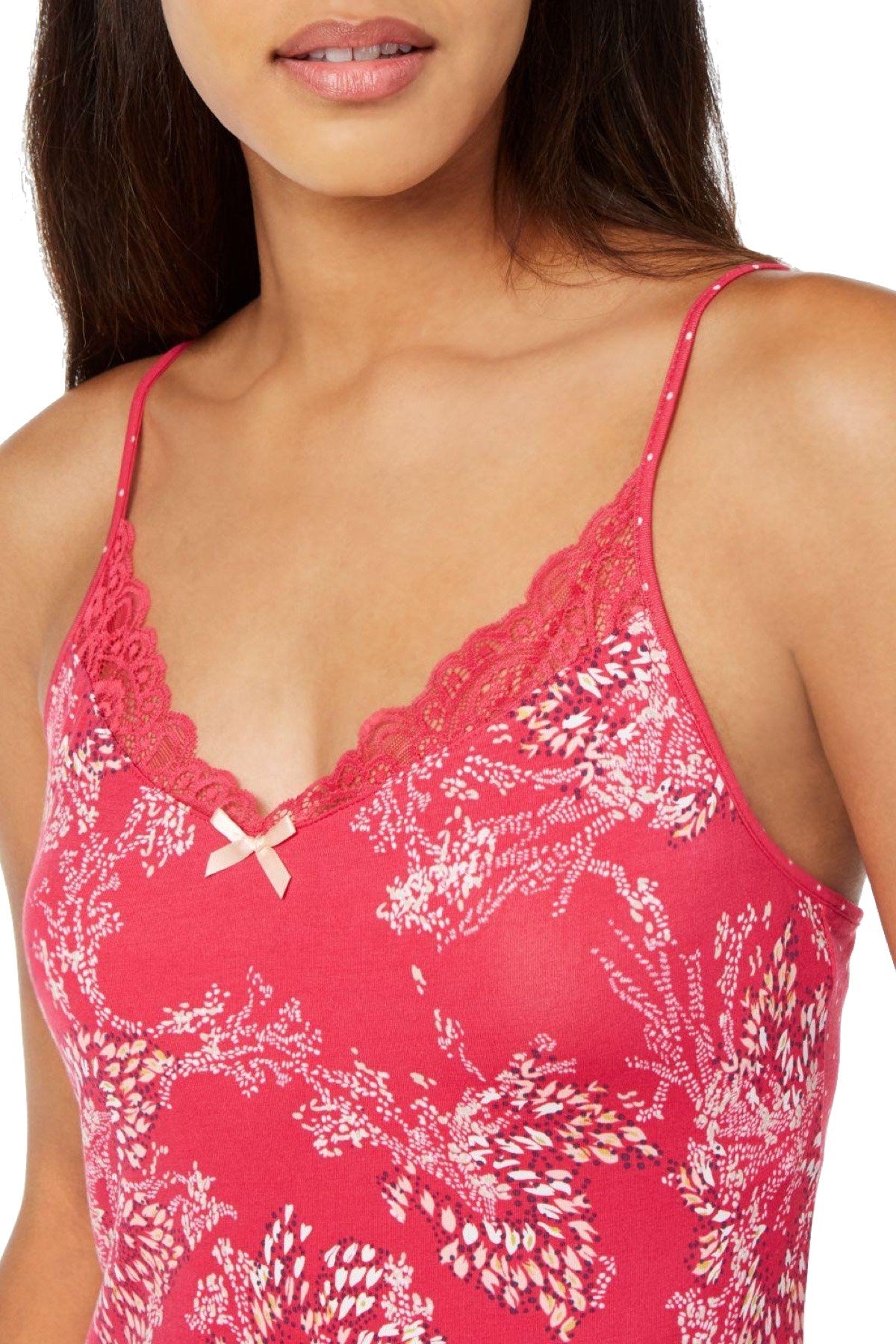 Sesoire Berry Pink Printed Lace Contrast Chemise