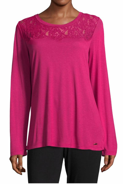 Sesoire Cherry-Pink Lace-Neck Long-Sleeve Lounge Top