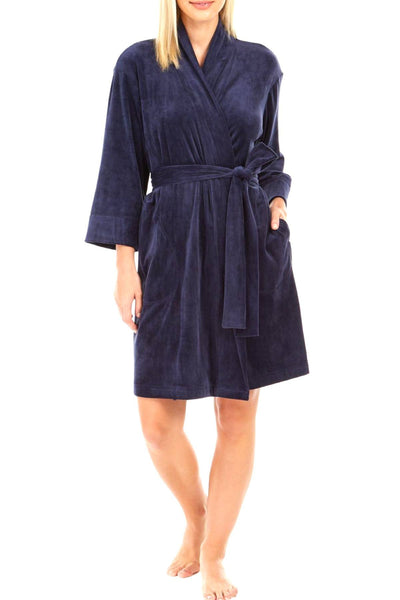 Sesoire Dark Blue Luxe Fleece Short Wrap Robe