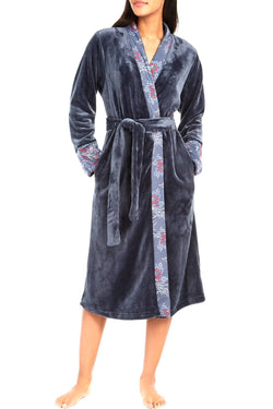 Sesoire Grey French Fleece Long Wrap Robe thumbnail 1