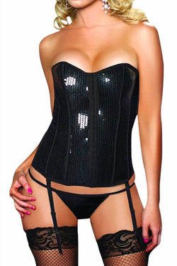 Seven 'Til Midnight Black Sequin Bustier & Thong 2pc Set thumbnail 1