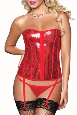 Seven 'Til Midnight Red Sequin Bustier & Thong 2pc Set thumbnail 1