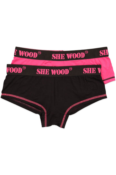 She Wood Black/Pink Bamboo Boyshort 2-Pack