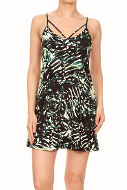 ShoSho Black/White/Green Tropical-Print Multi-Strap Dress thumbnail 3