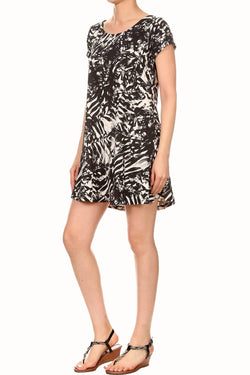 ShoSho Black/White Tropical-Print A-Lined Dress thumbnail 1