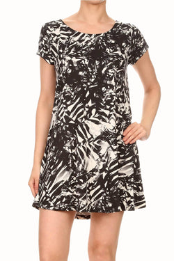 ShoSho Black/White Tropical-Print A-Lined Dress thumbnail 2