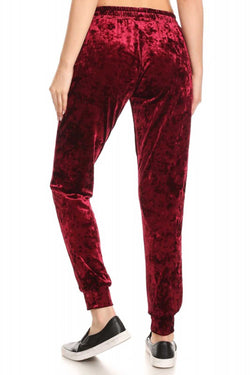 ShoSho Burgundy Crushed Velvet Jogger thumbnail 4