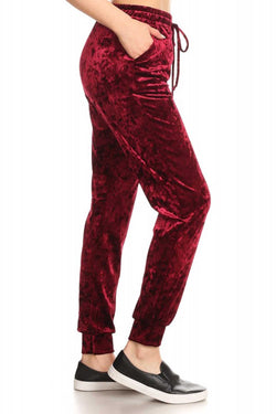 ShoSho Burgundy Crushed Velvet Jogger thumbnail 3