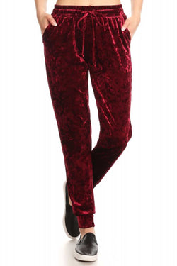 ShoSho Burgundy Crushed Velvet Jogger thumbnail 1