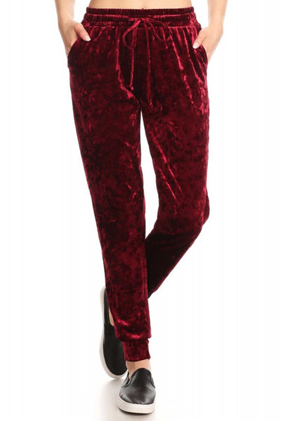 ShoSho Burgundy Crushed Velvet Jogger