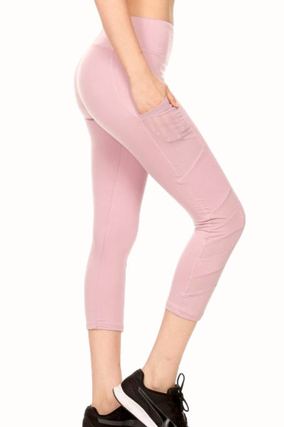 ShoSho Mauve Side-Pocket Contrast-Mesh-Panel Capri