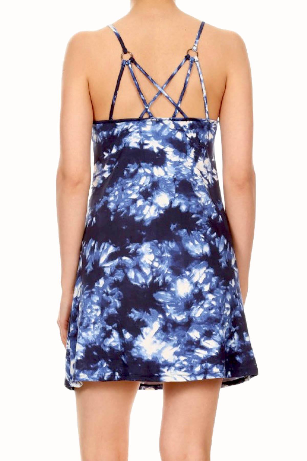 ShoSho Navy/White Tie-Dye Print Multi-Strap Dress